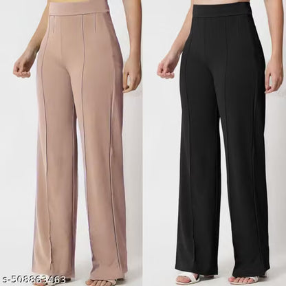 Women's High-Rise Bootcut Bell-Bottom Trousers Pack of 2