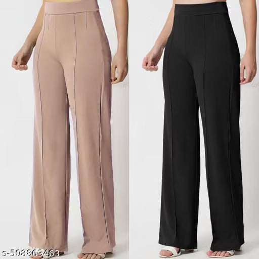 Women's High-Rise Bootcut Bell-Bottom Trousers Pack of 2
